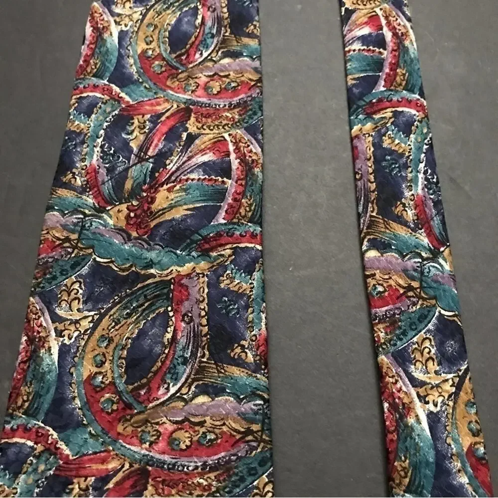 Vintage Christian Dior Monsieur 100% Silk Tie, Jewel Toned Abstract Pattern